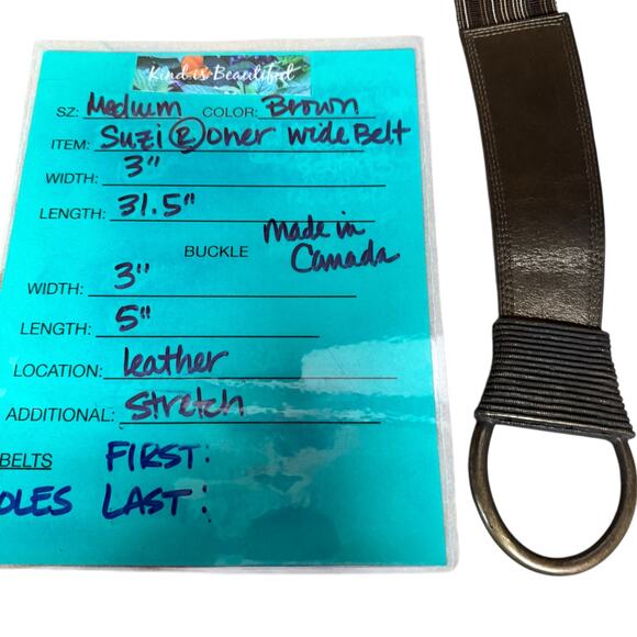 Suzi Roher Wide Stretch Belt SZ M Womens Brown Striped Leather Modern Boho Earth - Picture 10 of 10